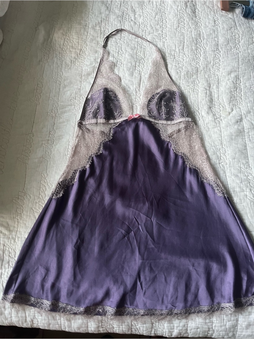 Victoria's Secret Purple & Cream Lace Halter Slip